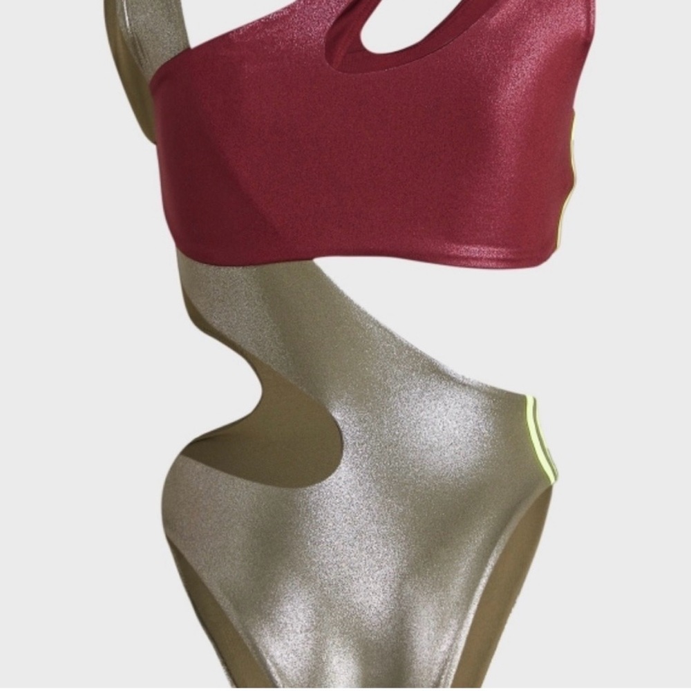 Ivy Park X Adidas Asymmetric Cutout two-Piece Swimsuit Olive & Maroon. size L - Picture 7 of 16